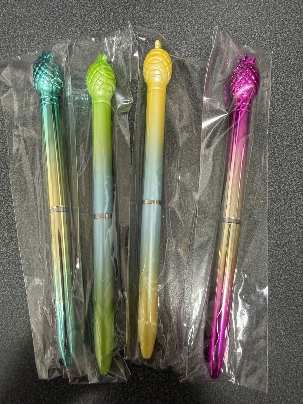 Metallic and Matte Ombre Pineapple Top Ballpoint Pen Set - Black Ink - Set of 4